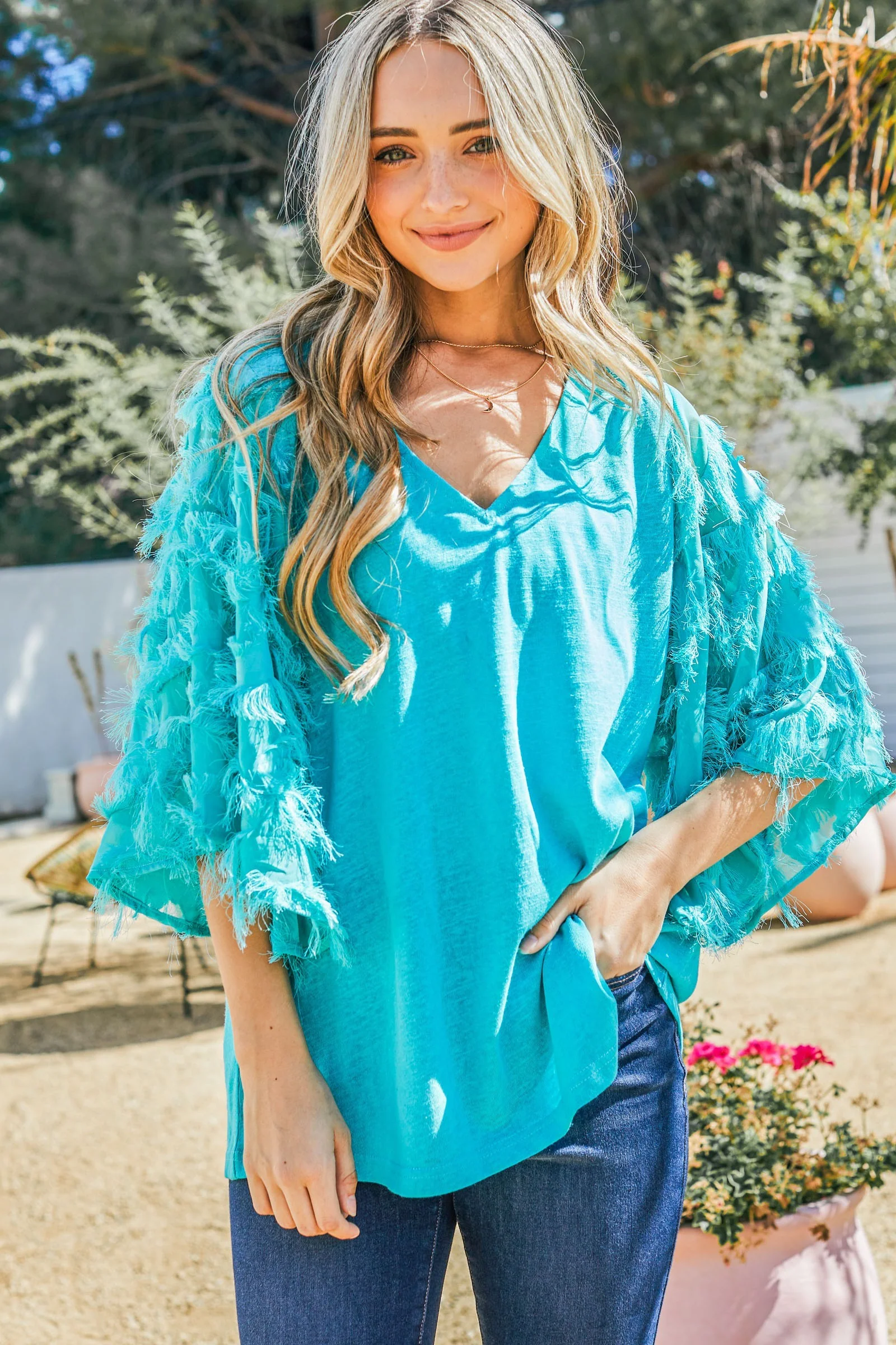 ATW Feather Detailed 3/4 Sleeve Slub Top - Image 6