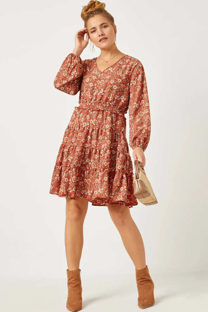 Hayden Smocked Waist Ruffle Tiered V-Neck Dress - Image 5