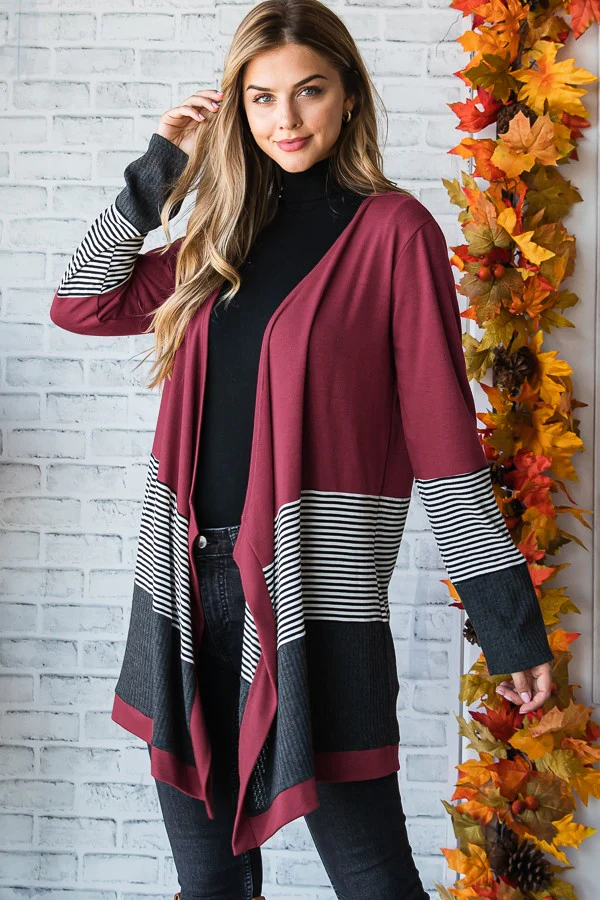 Heimish Long Sleeve Color Block Open Cardigan - Image 5