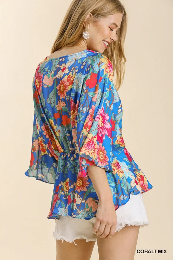 Umgee Floral Print Peplum Top - Image 5