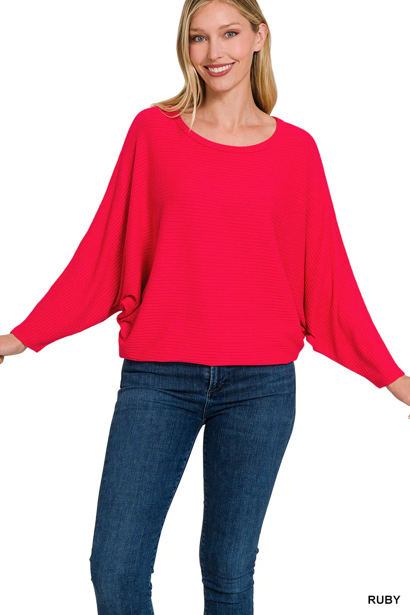 Zenana Ribbed Batwing Sweater (Plus Size) - Image 8